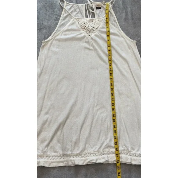 Roxy Halter Swing‎ Dress Cover Up Women SZ M Ivory Pockets Crochet Boho Hippie - Picture 4 of 13